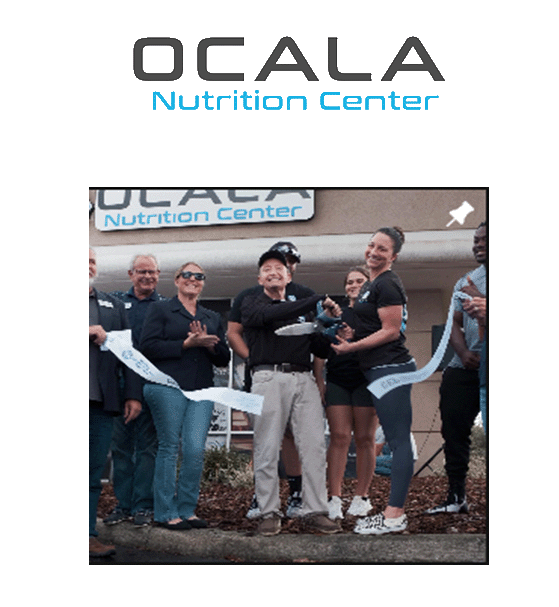 A logo and a picture of the Ocala Nutrition Store team of health and fitness experts