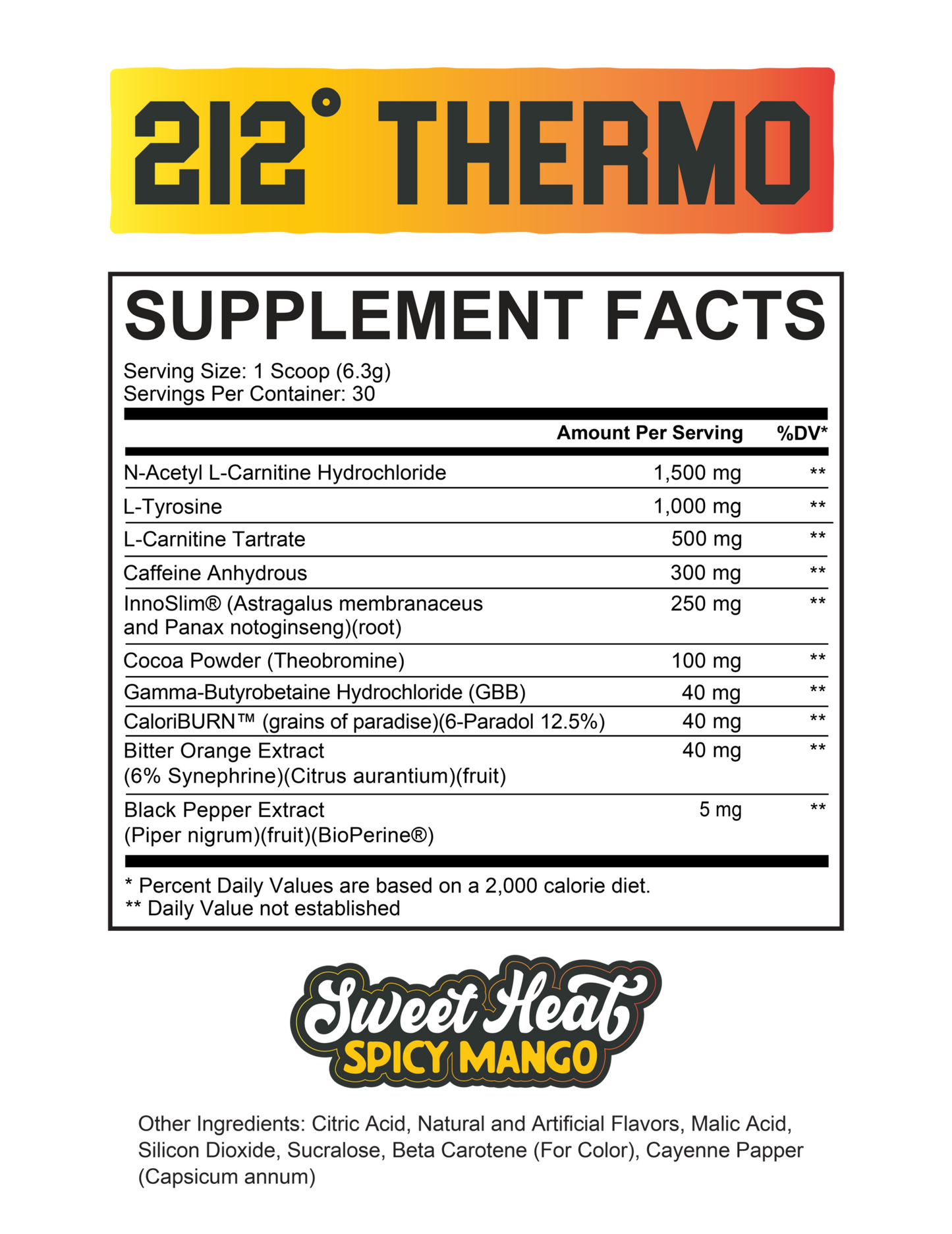 supplement facts of 212 THERMO Fat Burner