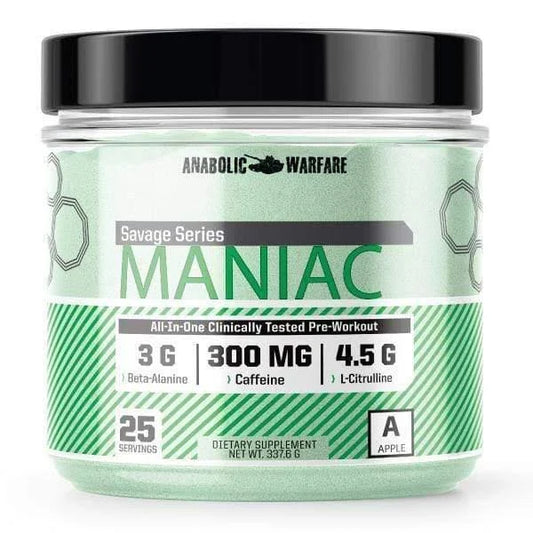 bottle of Anabolic warfare savage series Maniac pre workout sold at Ocala nutrition online store