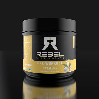 a bottle of Rebel Supplements Pre-Workout