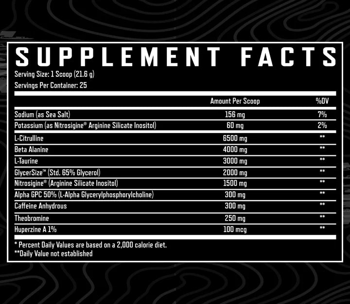 picture of supplement facts for Rebel Supplements Pre-Workout