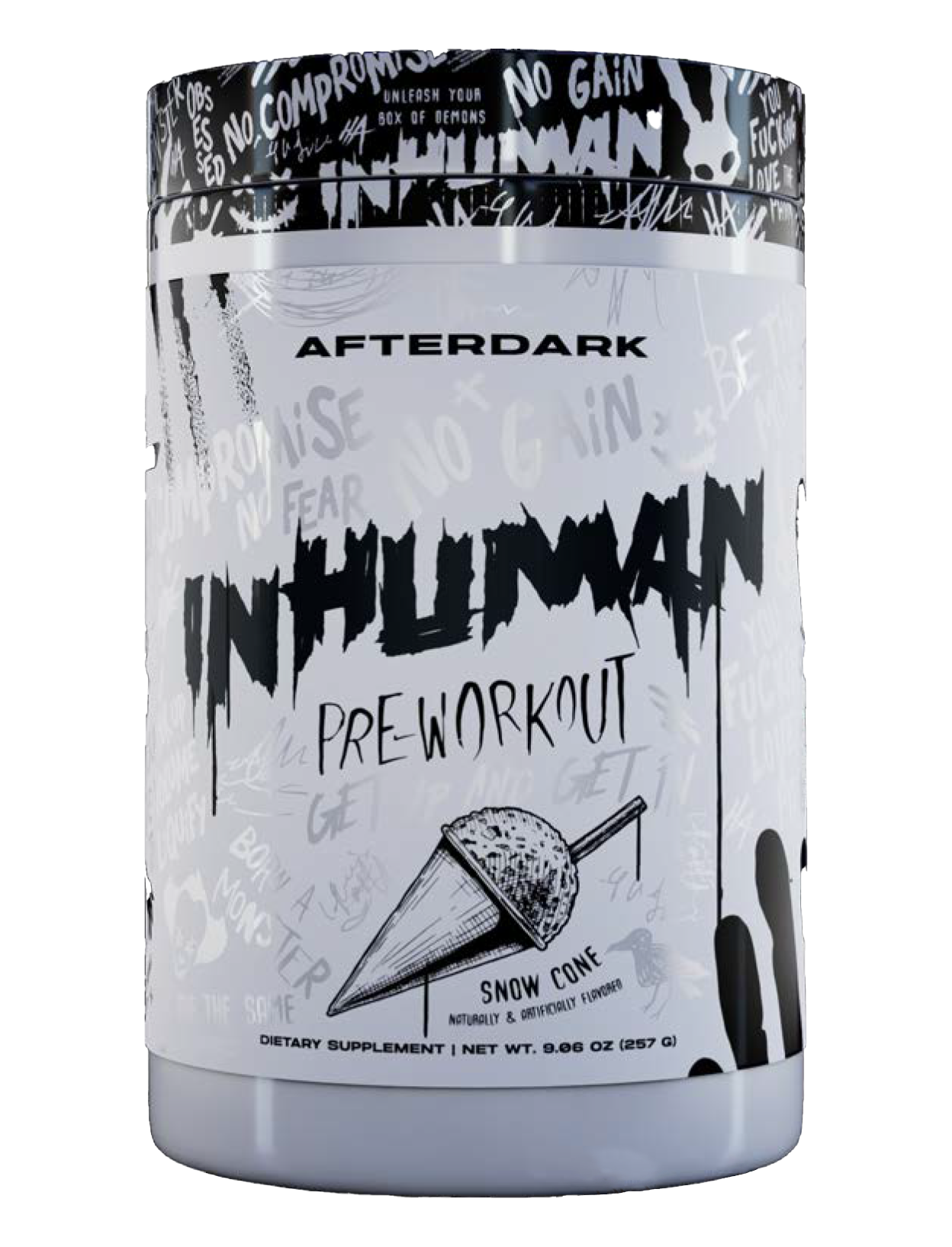 a container of Afterdark Inhuman preworkout snow cone available in Ocala nutrition online store