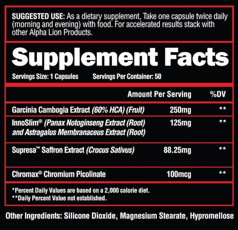 supplement facts of Cravings Killer