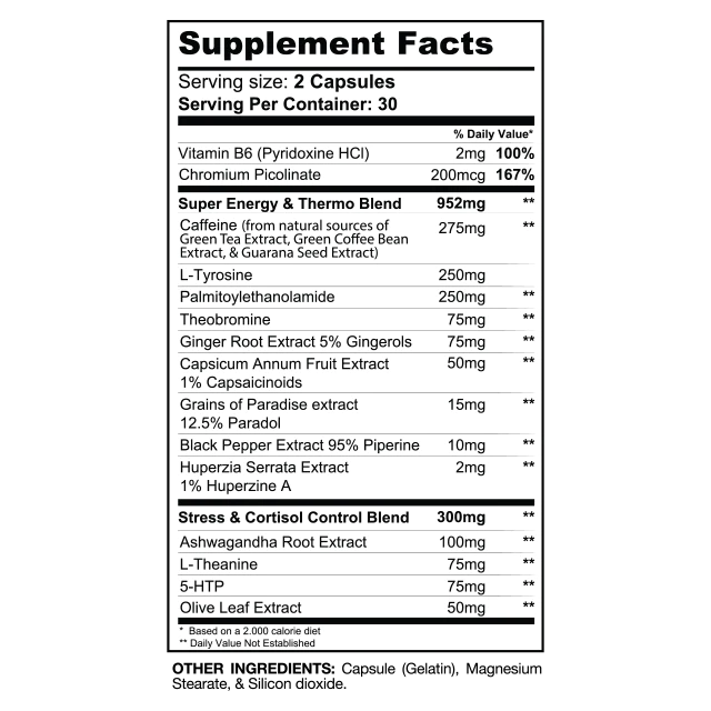 supplement facts of GASPARI DTN8 Fat Burner