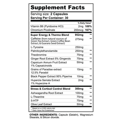 supplement facts of GASPARI DTN8 Fat Burner