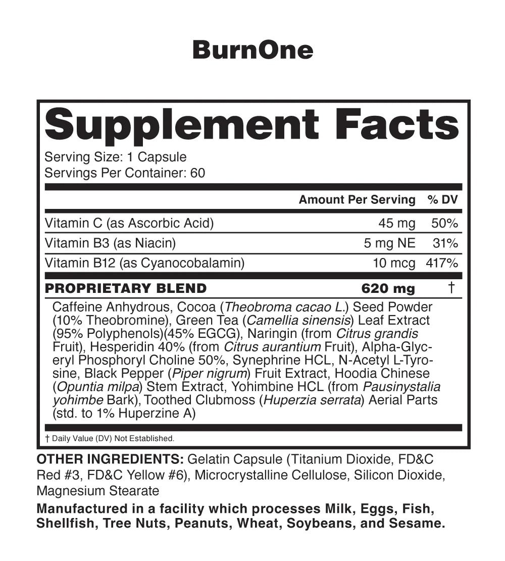 supplement facts of BURN ONE Thermogenic