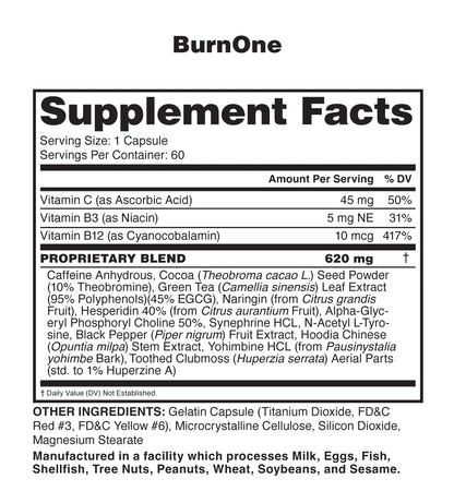 supplement facts of BURN ONE Thermogenic