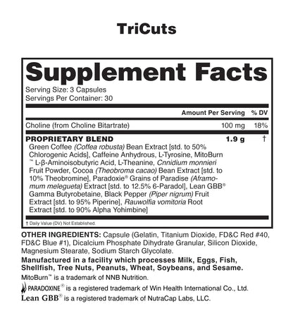 supplement of Nutraone Tri Cuts Thermogenic