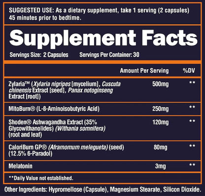 supplement facts of Night Burn Fat Burner