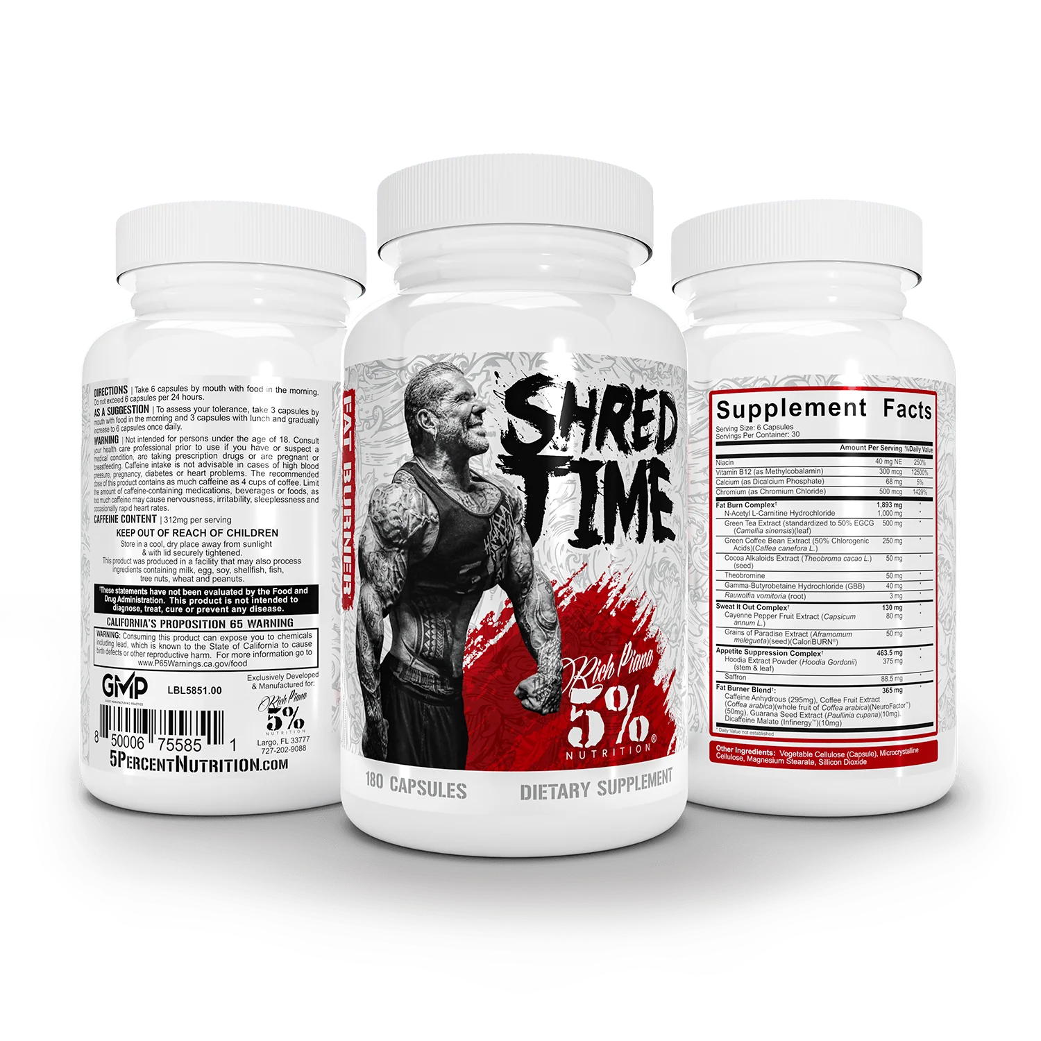 bottles of SHRED TIME Fat Burner with supplement facts