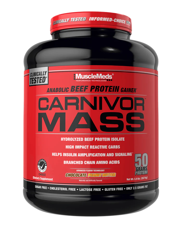 bottle of carnivor mass beef protein and mass gainer