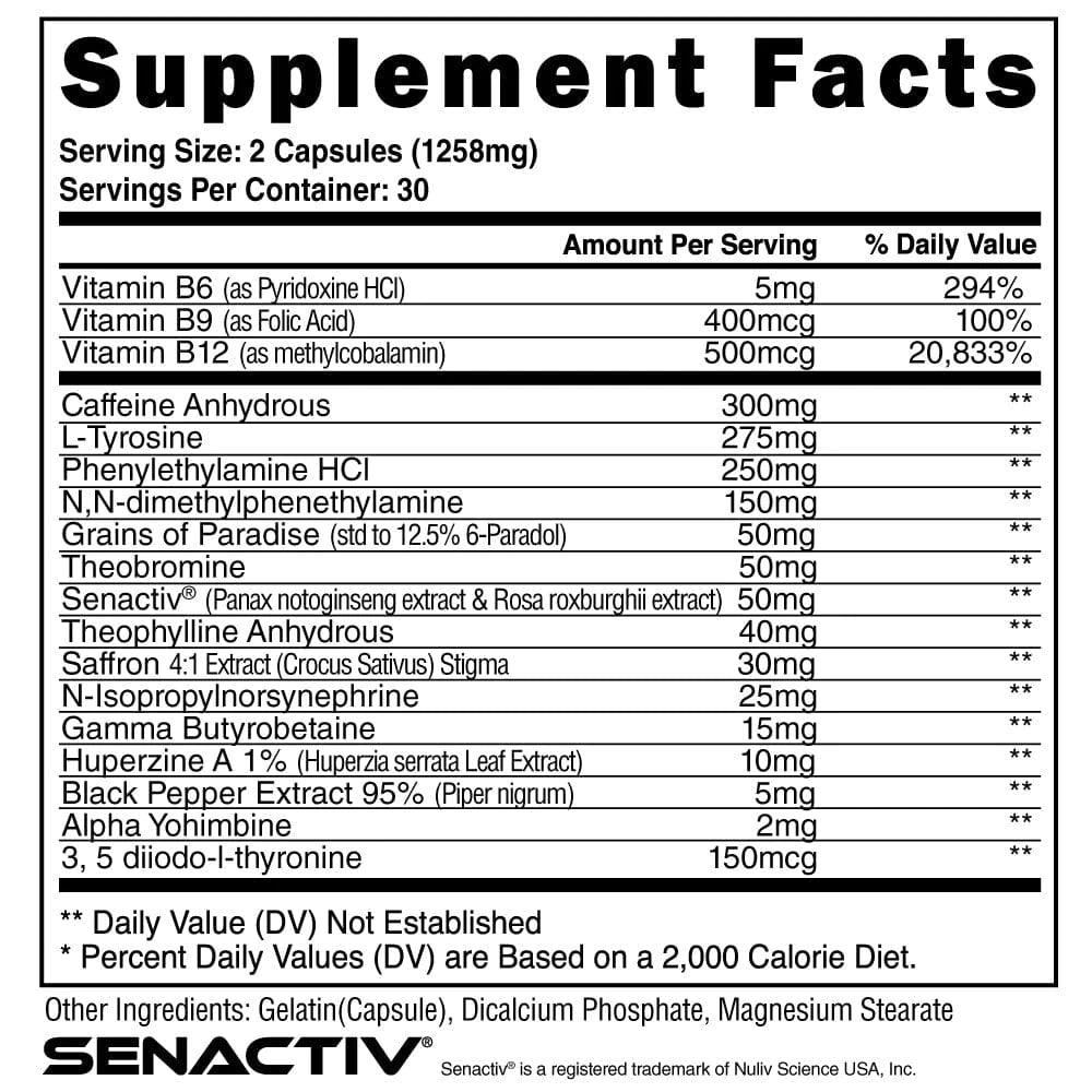 supplement facts of SHREDDED-AF Fat Burner