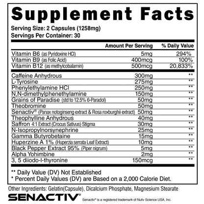 supplement facts of SHREDDED-AF Fat Burner