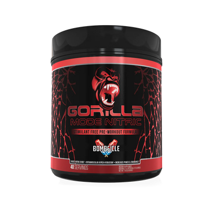 a bottle of Gorilla Mode Nitric Stim Free Pre-Workout. Available in Ocala Nutrition Store