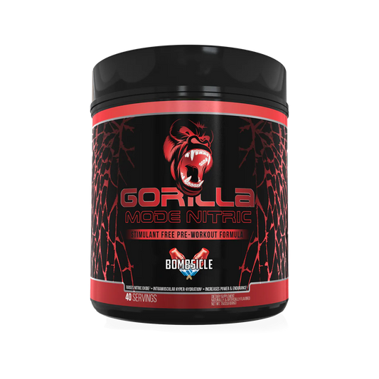 a bottle of Gorilla Mode Nitric Stim Free Pre-Workout. Available in Ocala Nutrition Store