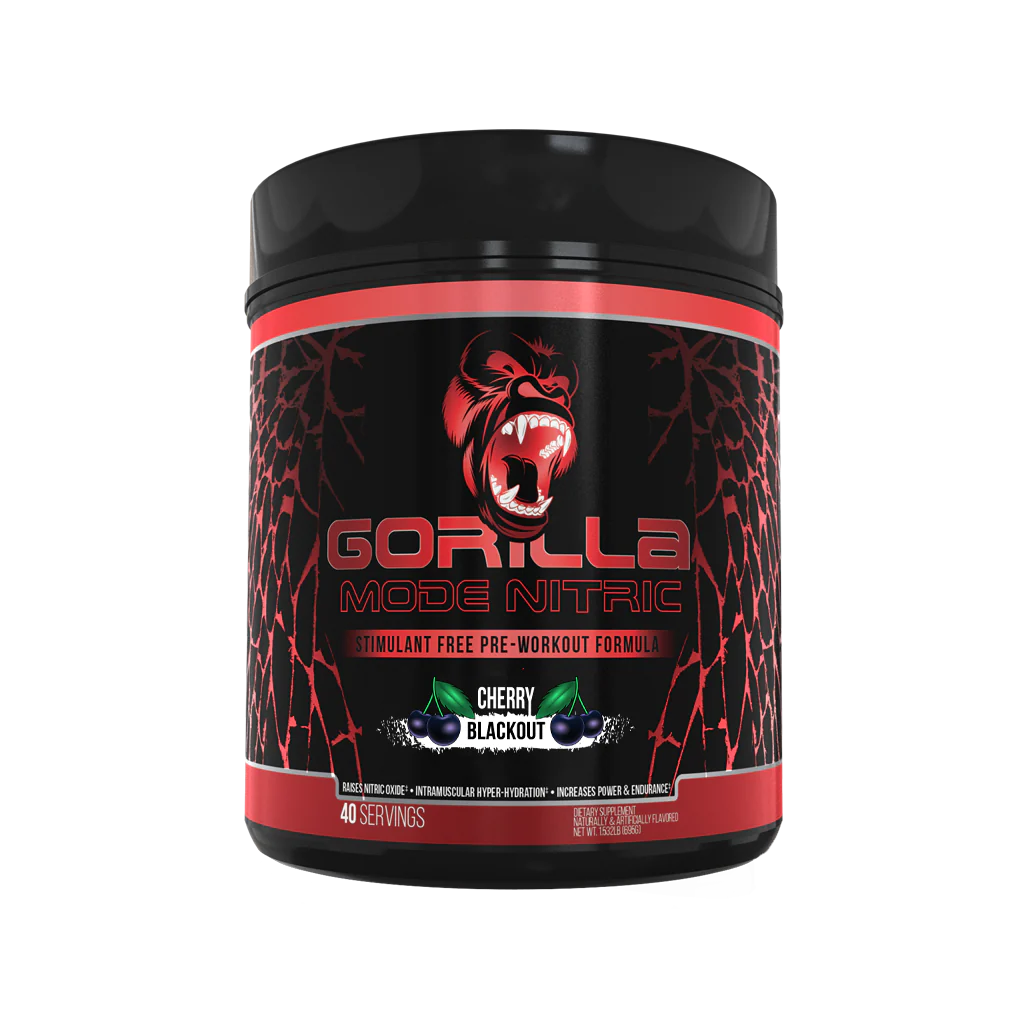 a bottle of Gorilla Mode Nitric Stim Free Pre-Workout. Available in Ocala Nutrition Store