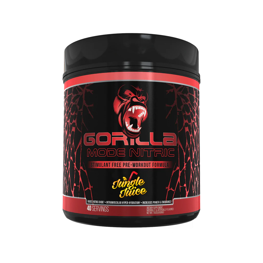 a bottle of Gorilla Mode Nitric Stim Free Pre-Workout. Available in Ocala Nutrition Store