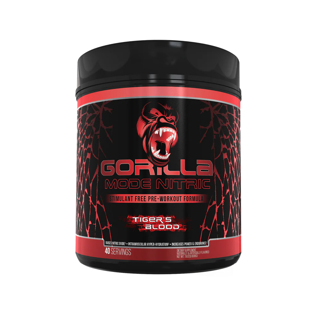 a bottle of Gorilla Mode Nitric Stim Free Pre-Workout. Available in Ocala Nutrition Store