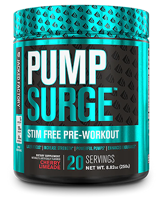 a bottle of Jacked Factory Pump Surge Stim-Free Pre-Workout