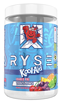 bottle of RYSE Pre Workout  Tropical Punch Kool Aid