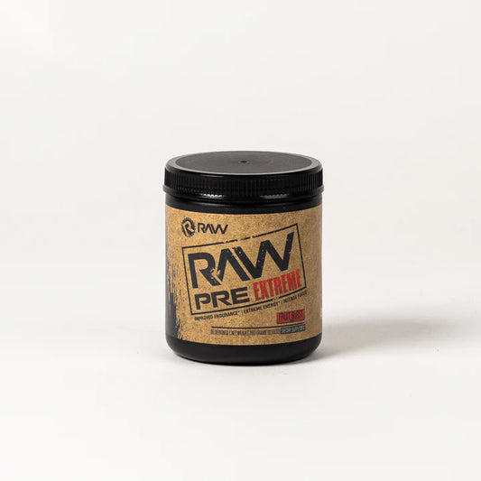 a bottle of RAW Pre Extreme Pre-Workout