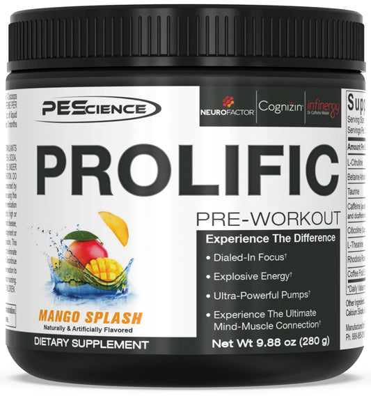 a bottle of PE Science Prolific Preworkout